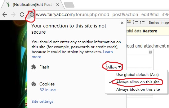 Allow flash on fairyabc